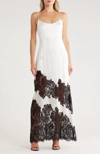 L'AGENCE Silvana Lace Inset Silk Gown in Ivory/Black at Nordstrom Rack, Size 0 | Nordstrom Rack