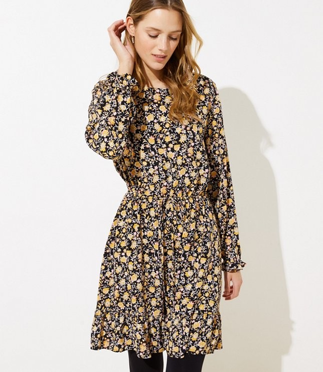 Floral Tie Waist Ruffle Flare Dress | LOFT | LOFT