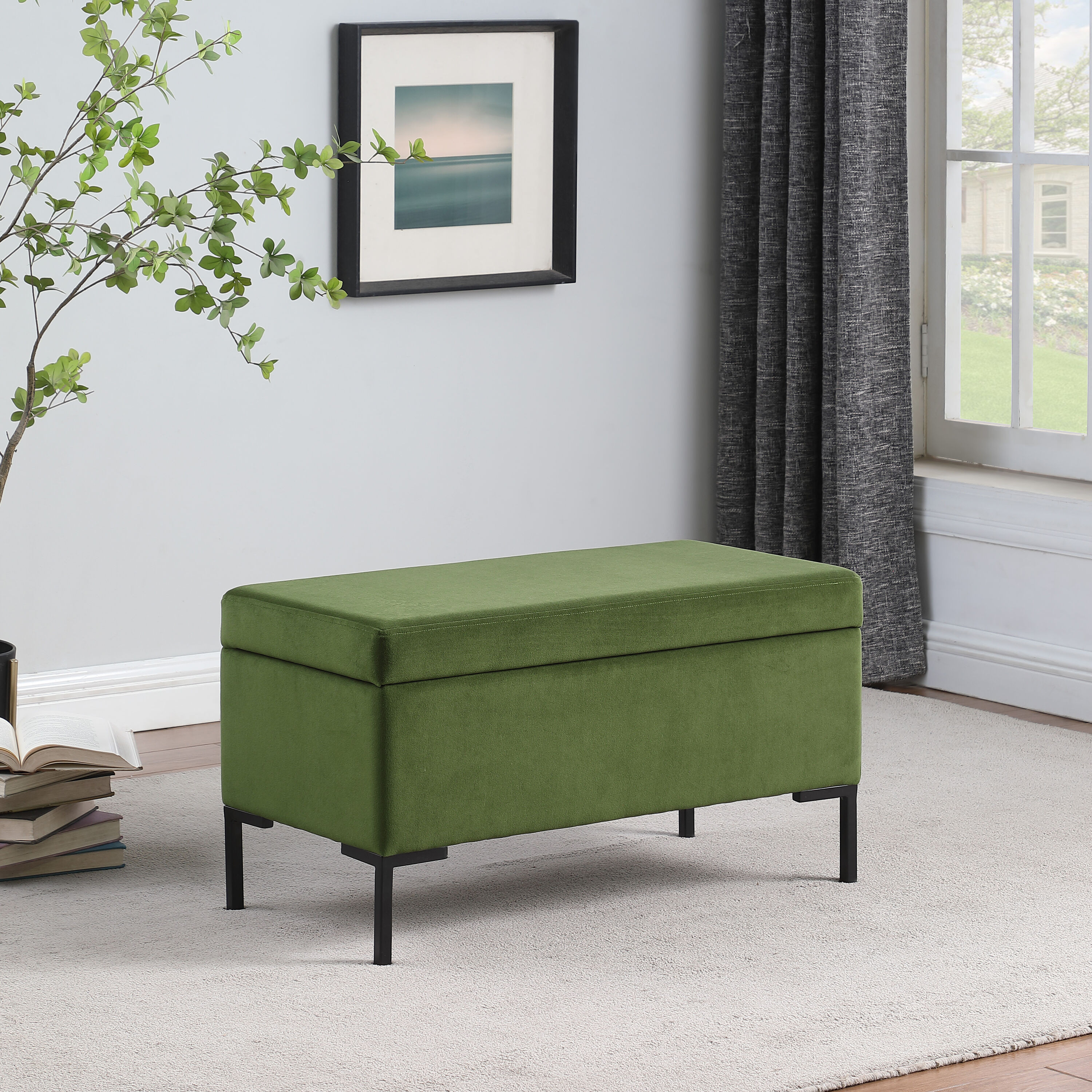 HomePop Metal Legs Storage Bench Modern Green Storage Bench with Storage 32-in x 16.5-in x 17.5-in one_size | K8631-B228 | Lowe's