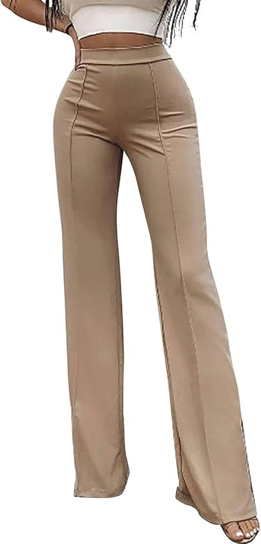 FANCYINN Womens Casual Bootcut Ease Into Pants Stretchy Bell Bottom Flare Palazzo with Tummy Cont... | Amazon (US)
