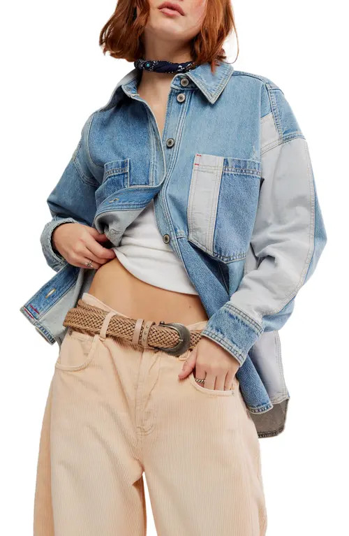 Free People Mountain Roads Distressed Denim Jacket in Mixed at Nordstrom, Size Medium | Nordstrom