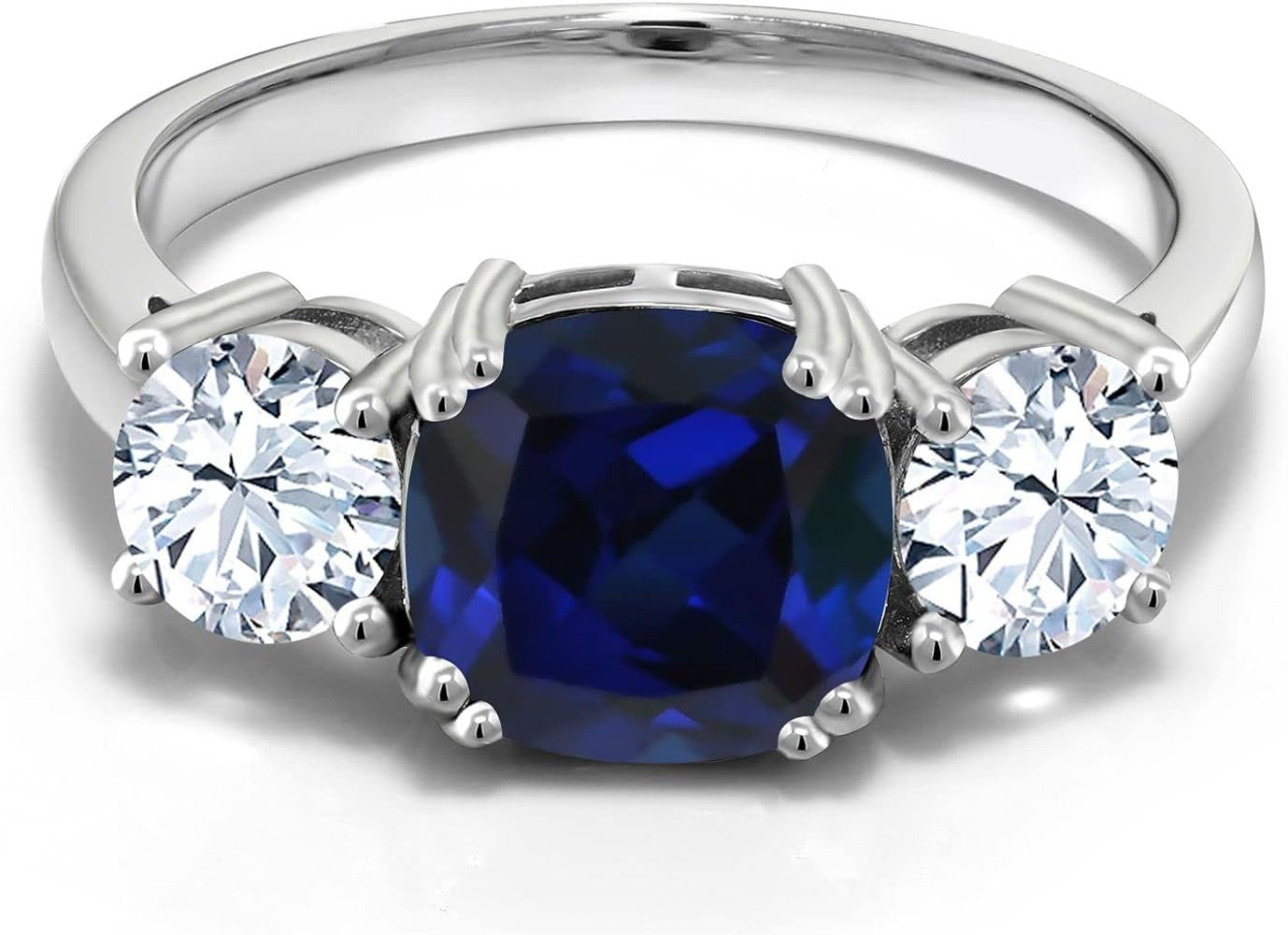 Gem Stone King 925 Sterling Silver Blue Simulated Sapphire and White Zirconia 3 Stone Engagement ... | Amazon (US)