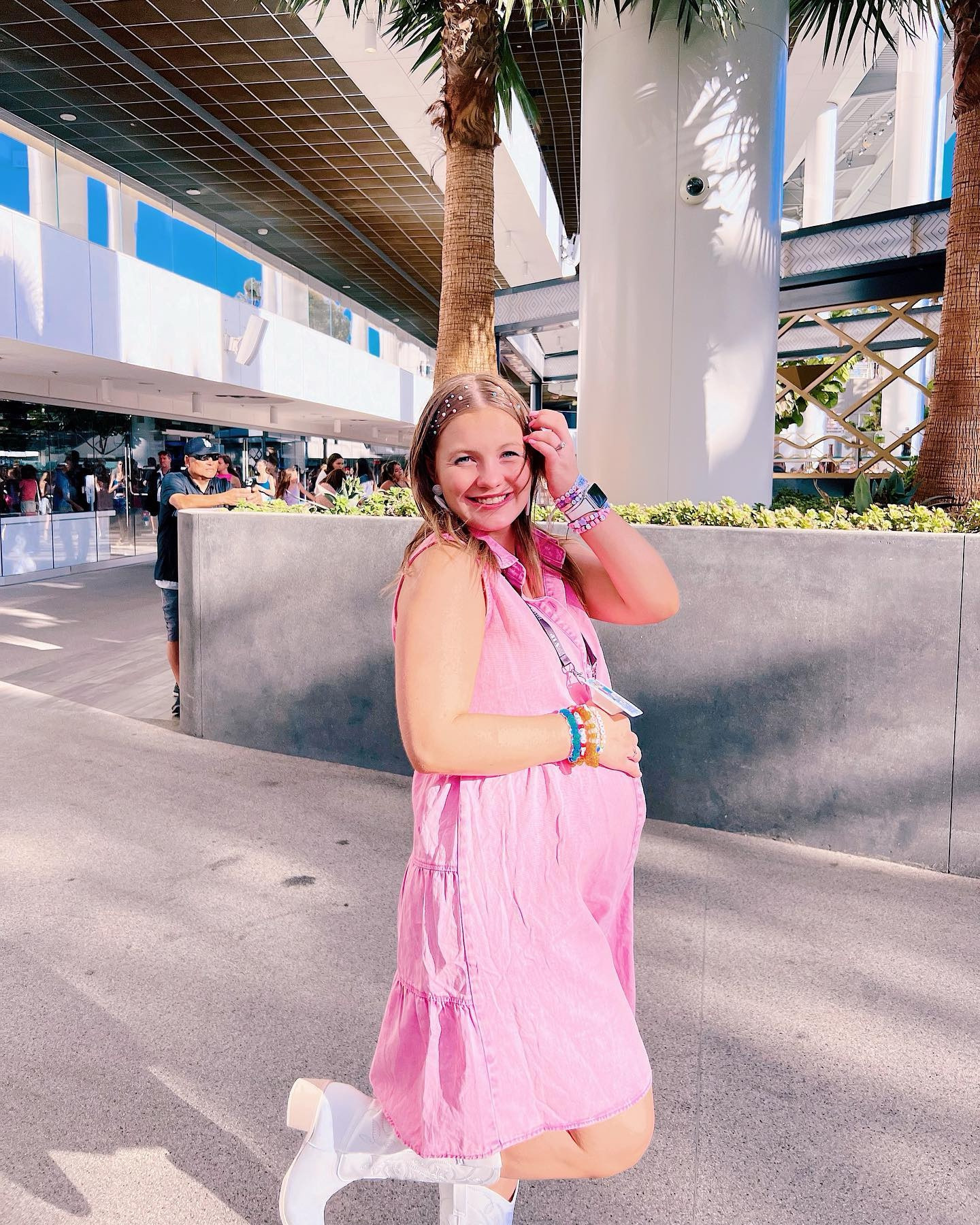 throwback to the eras tour ✨ 

this outfit was perfect for dressing my bump. 

• size down in dress- I’m wearing a medium but should have worn a small 
• boots are TTS 

Lover, eras, Taylor swift, concert, sparkles, maternity, pregnancy, motherhood, mama, third trimester, music, pink, cowgirl boots

#LTKFamily #LTKStyleTip #LTKBump