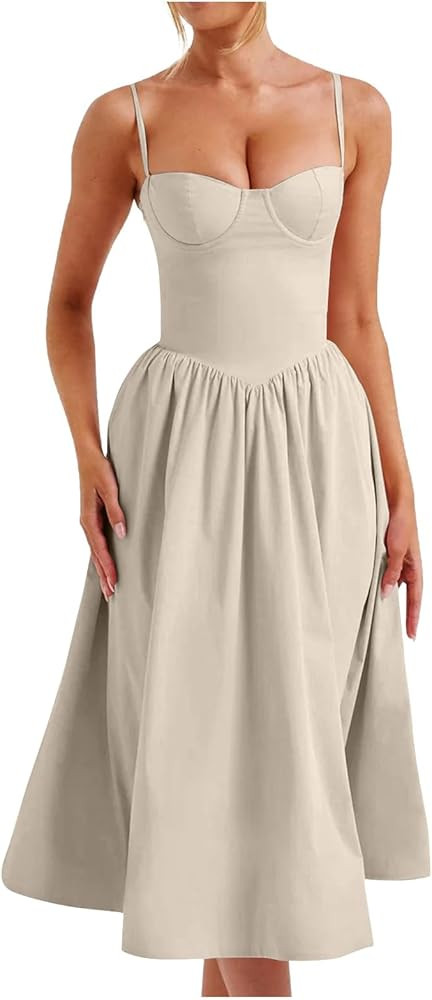 Women's Vintage Corset Dress Spaghetti Strap A-Line Midi Dress Elegant Cocktail Party Evening Dre... | Amazon (US)