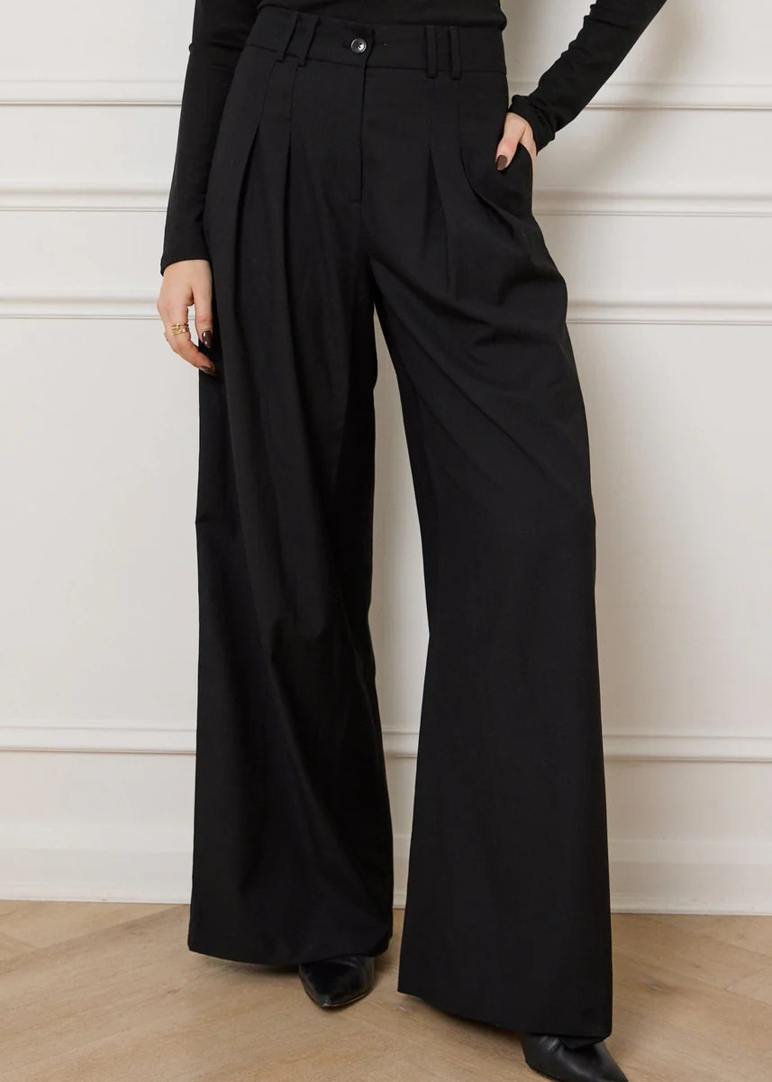 TWILL TAILORED WIDE LEG TROUSERS - BLACK | WAT The Brand