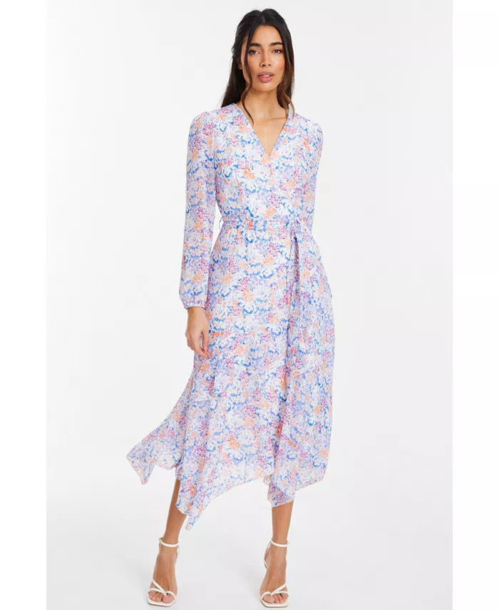 Women's Chiffon Jacquard Wrap Long Sleeve Maxi Dress | Macy's
