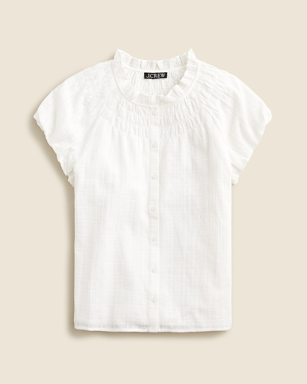 Smocked-neck top in textured gauze | J. Crew US
