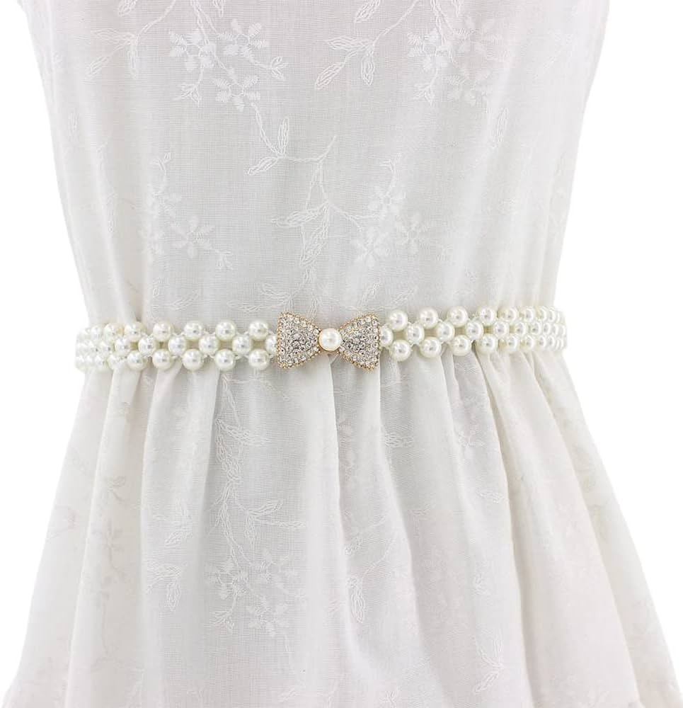 Xiyantiji Rhinestone Bow Belt Belly Chain for the Waist Bowknot Wide Belt Elastic Pearl Belts for... | Amazon (US)