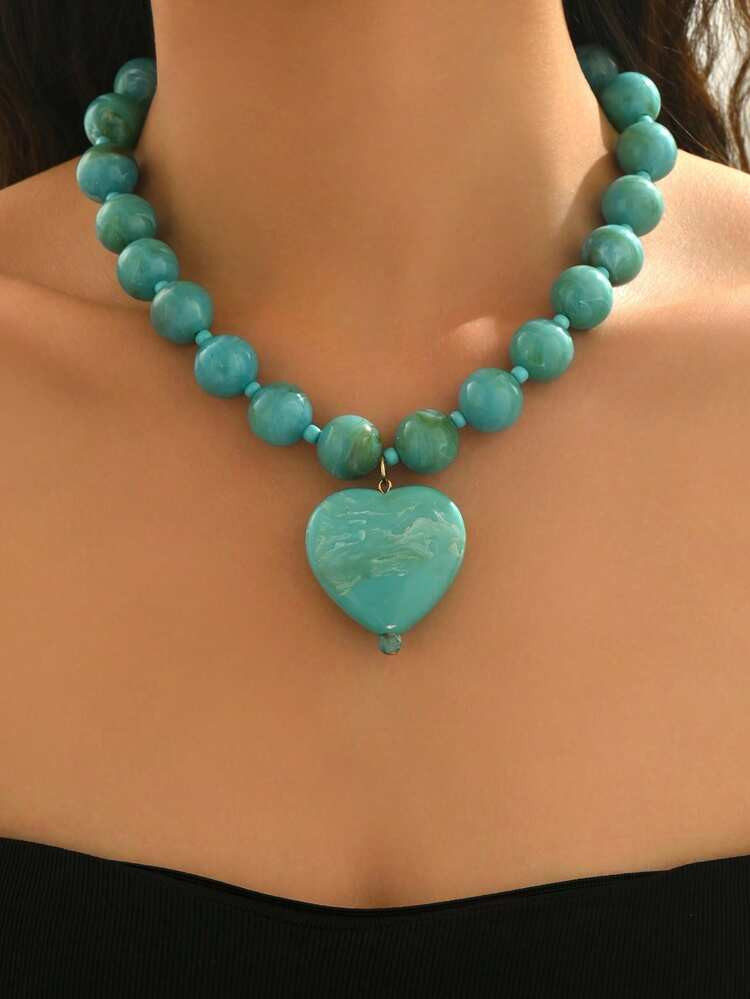 1pc Elegant Fashion Gold Heart, Orange & Red Resin 3D Heart Pendant Necklace, French Drip Oil, Gold Chain, Asymmetrical Beaded, Multiple Styles, Quality Necklace For Women, Suitable For Daily Wear, Vacation, Party, Sexy Outfit Matching. Please Understand That Each Resin Pendant Has An Injection Molding Gate At The Bottom. | SHEIN