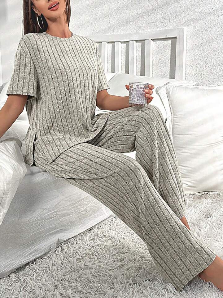 Ensemble de détente pantalon & t-shirt fendu | SHEIN