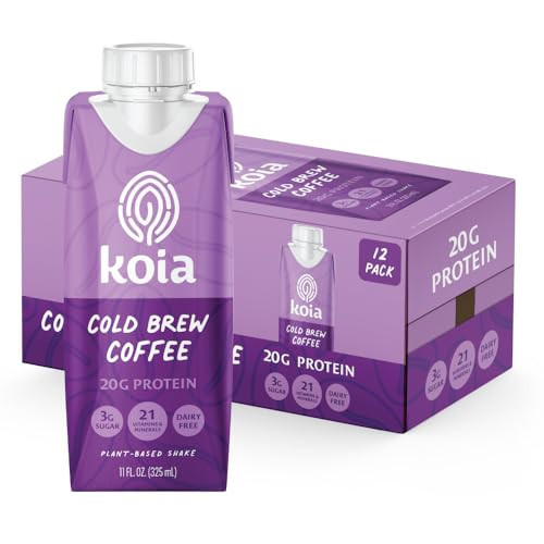 Koia Plant Based Protein Shake, Cold Brew Coffee, 20g Protein, 3g Sugar, 6g Prebiotic Fiber, 21 Vitamins & Minerals, Meal Replacement Drinks, Dairy-Free, Gluten-Free, Non-GMO, 11 Fl Oz (Pack of 12) | Amazon (US)