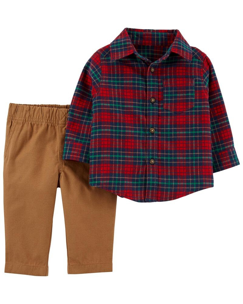 2-Piece Plaid Button-Front & Canvas Pant Set | OshKosh B'gosh