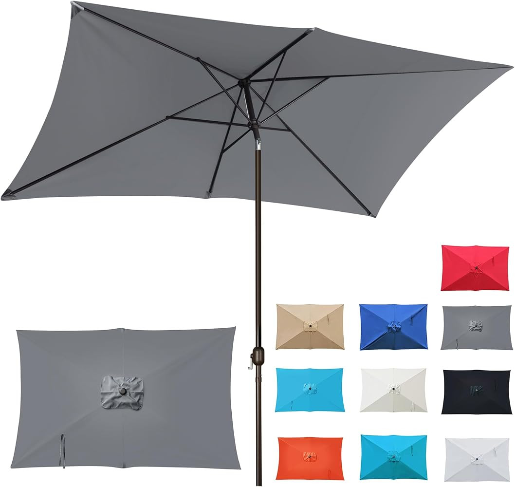 Blissun Rectangular Patio Umbrella, Table Market Umbrella with Tilt and Crank, Outdoor Umbrella f... | Amazon (US)