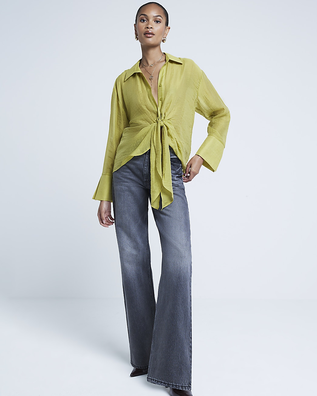 Green twist front button up shirt | River Island (UK & IE)
