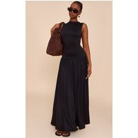 Black Double Layer Jersey Dropped Waist Maxi Dress | PrettyLittleThing US