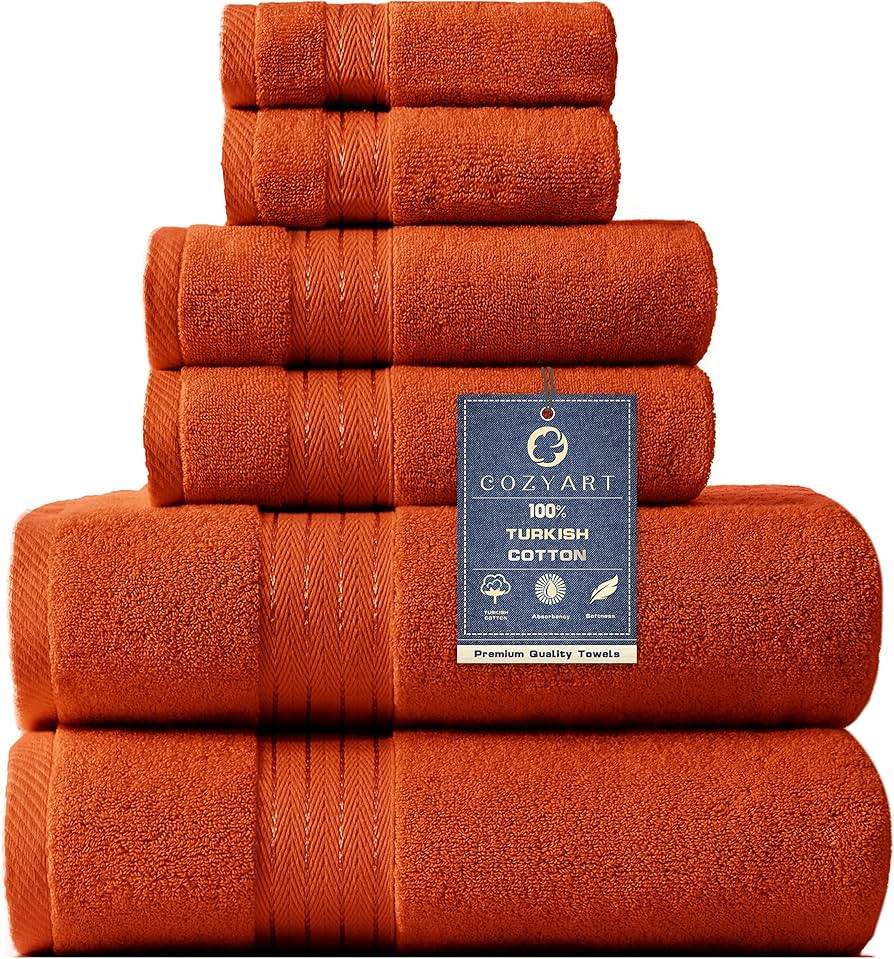 COZYART Burnt Orange Bath Towel Set for Bathroom Turkish Cotton Thick Soft Absorbent Durable 650 ... | Amazon (US)