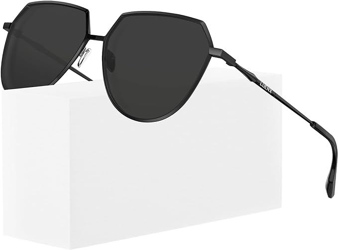 LUENX Aviator Sunglasses Women Men Polarized Polygon Flat Lenses Trendy Designer Style 58MM | Amazon (US)