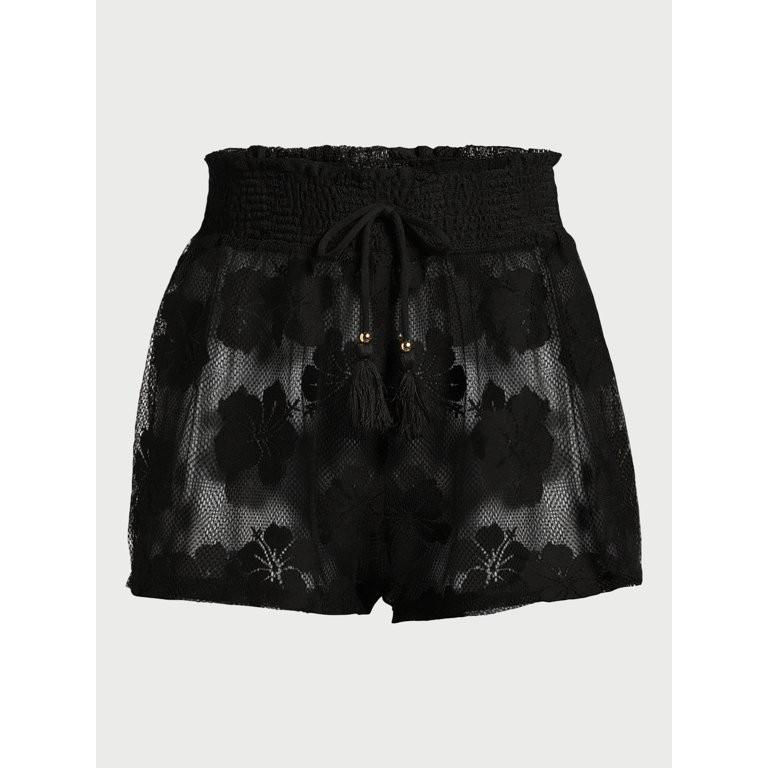 No Boundaries Juniors Hibiscus Mesh Coverup Shorts, Sizes S-2XL | Walmart (US)