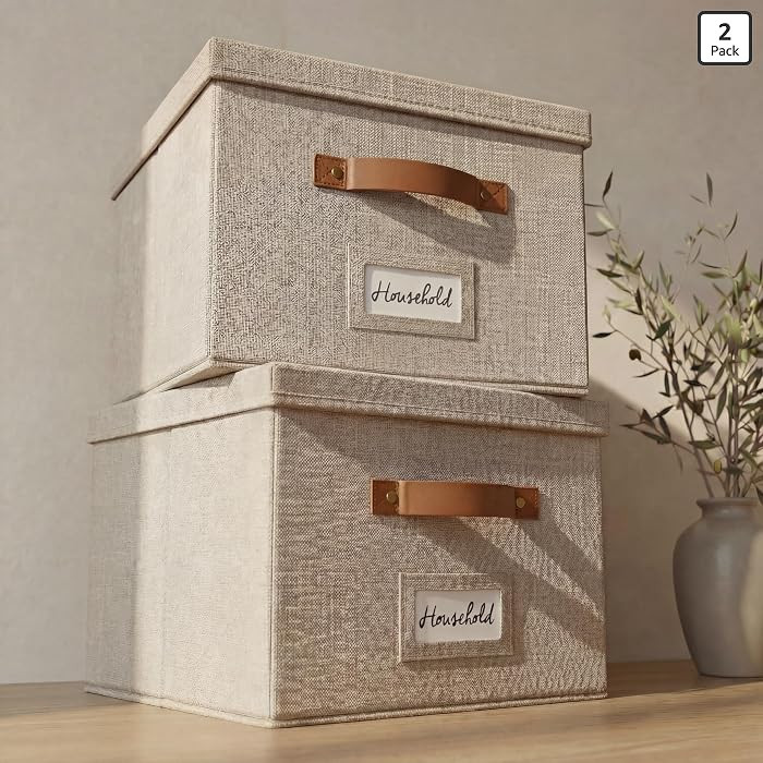 Decorative File Organizer Box Set of 2 - Collapsible Linen Filing Cabinets | Amazon (US)