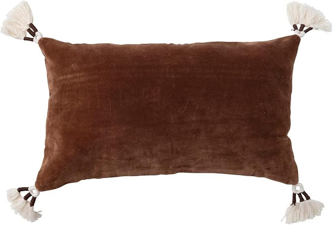 Creative Co-Op Cotton Velvet Tassels, Brown Lumbar Pillow | Amazon (US)