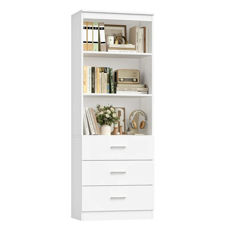 Homfa 71" Tall Bookcases with 3 Large Drawers, 3 Tier Wooden Storage Bookshelf for Living Room Ho... | Walmart (US)