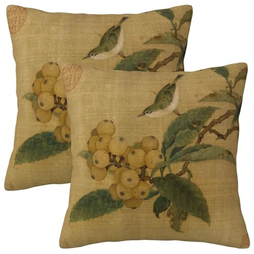 Jencoleekim Vintage Rustic Chinoiserie Floral Bird Throw Pillow Covers 18x18 Inch Set of 2 Farmhouse Flowers Decorative Pillows Cover Retro French Country Cushion Case of Sofa Living Room Bedroom | Amazon (US)