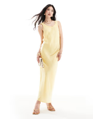 ASOS DESIGN bias cut slip midi dress with ribbed neck in soft yellow | ASOS | ASOS (Global)