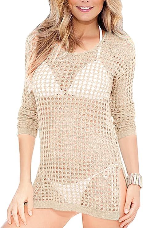 Wander Agio Beach Tops Sexy Perspective Cover Dresses Bikini Cover-ups Net Coverups | Amazon (US)