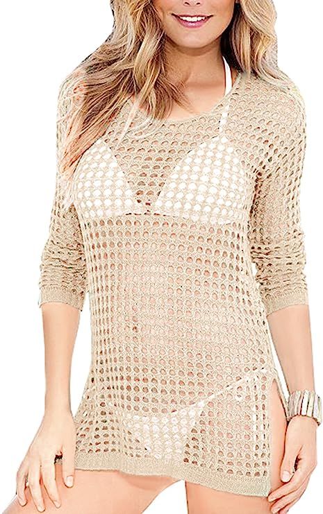 Wander Agio Beach Tops Sexy Perspective Cover Dresses Bikini Cover-ups Net Coverups | Amazon (US)