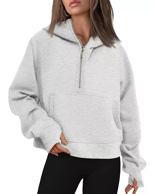 Bianstore Women's Cropped Hoodies Half Zip Up Hooded Sweatshirt