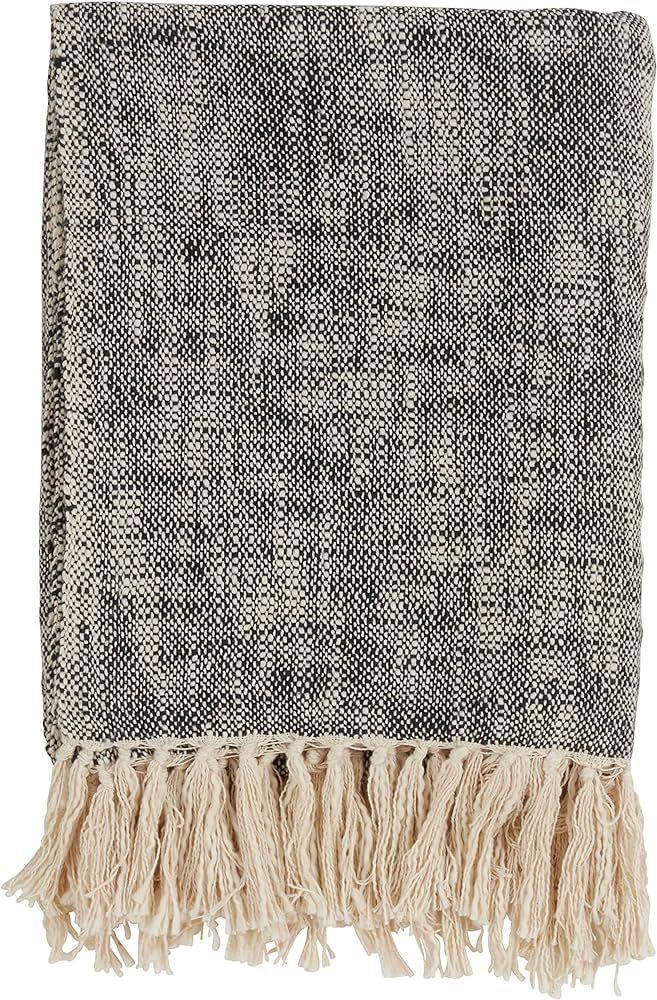 SARO LIFESTYLE Sevan Collection Cotton Throw with Tasseled Trim, Black 50" x 60" | Amazon (US)