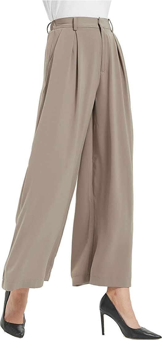 Tronjori Women High Waist Casual Wide Leg Long Palazzo Pants Trousers Regular Size | Amazon (US)