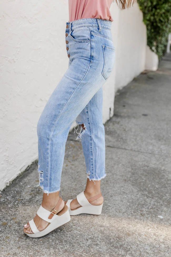 Lucy Distressed Girlfriend Medium Wash Jeans FINAL SALE | Pink Lily