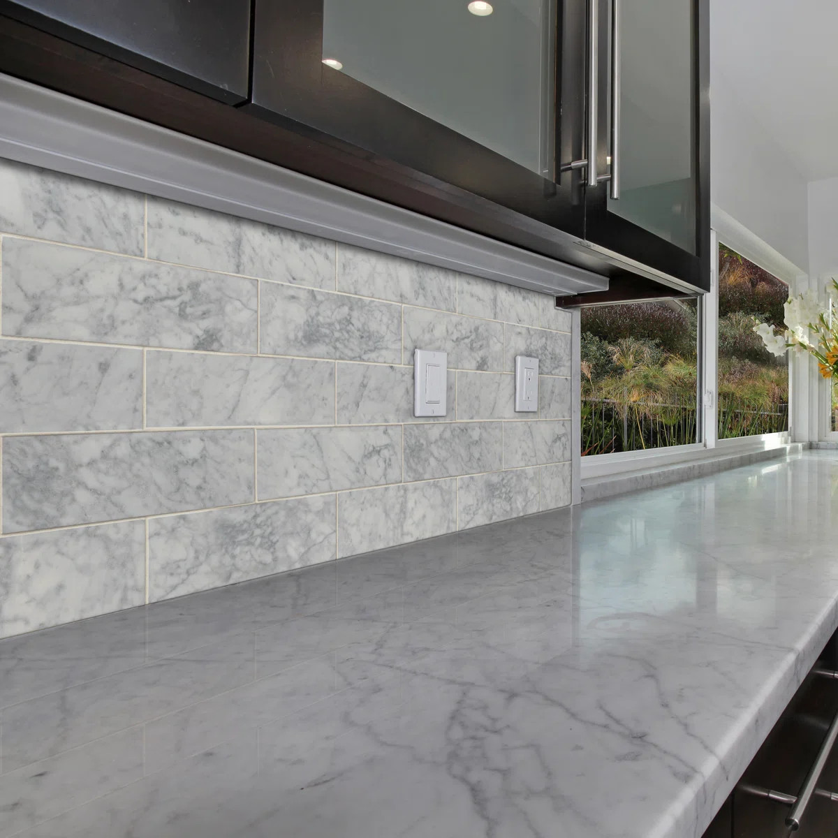 Carrara White 4 in. x 12 in. Polished Marble Subway Floor and Wall Tile | Wayfair North America
