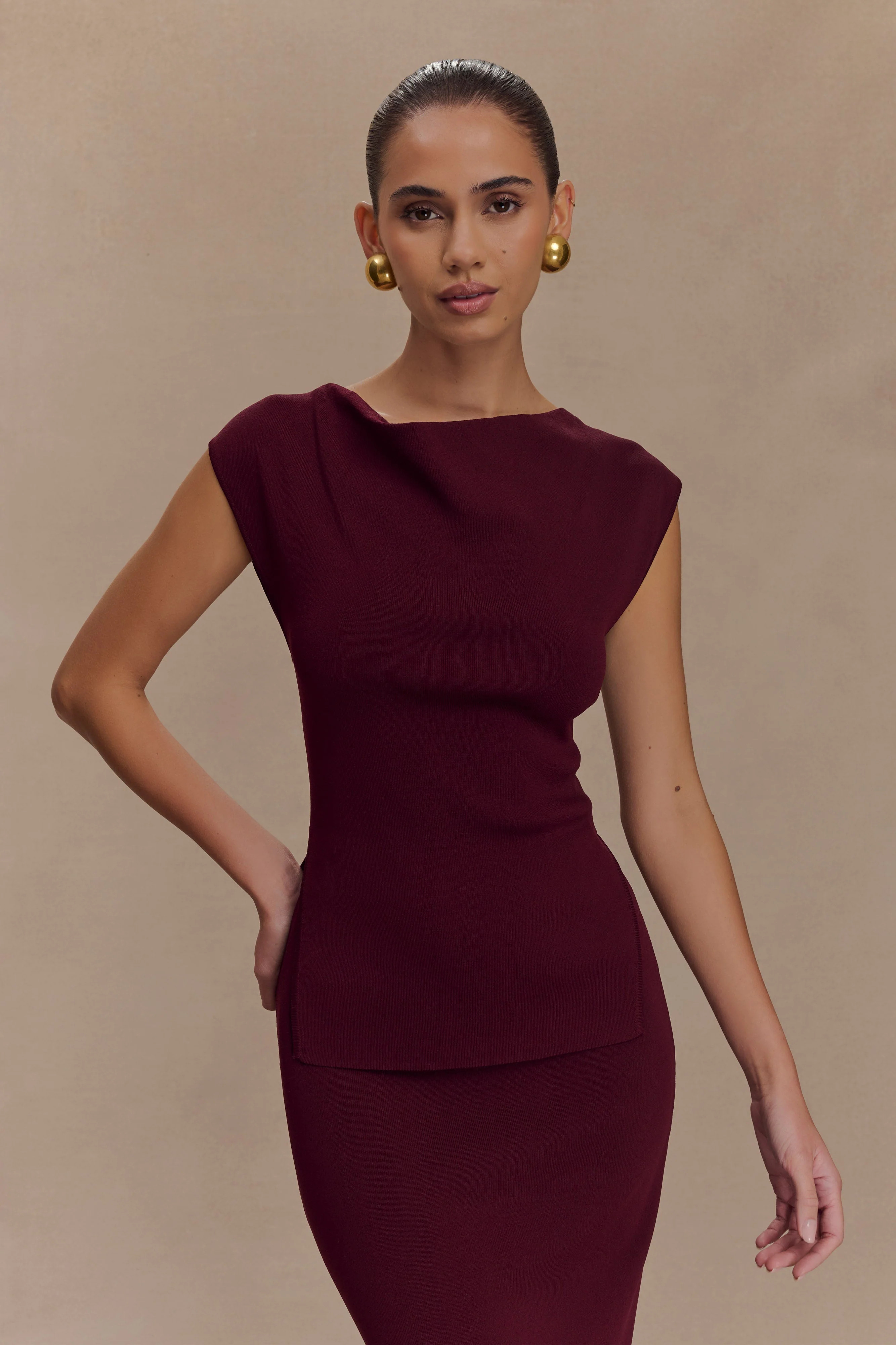 Francisca Cowl Neck Knit Top - Merlot | Meshki (APAC)