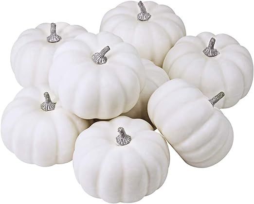 BESTTOYHOME 8 Realistic 4" Fall Harvest Small Off White Mini Artificial Pumpkins for Halloween, F... | Amazon (US)