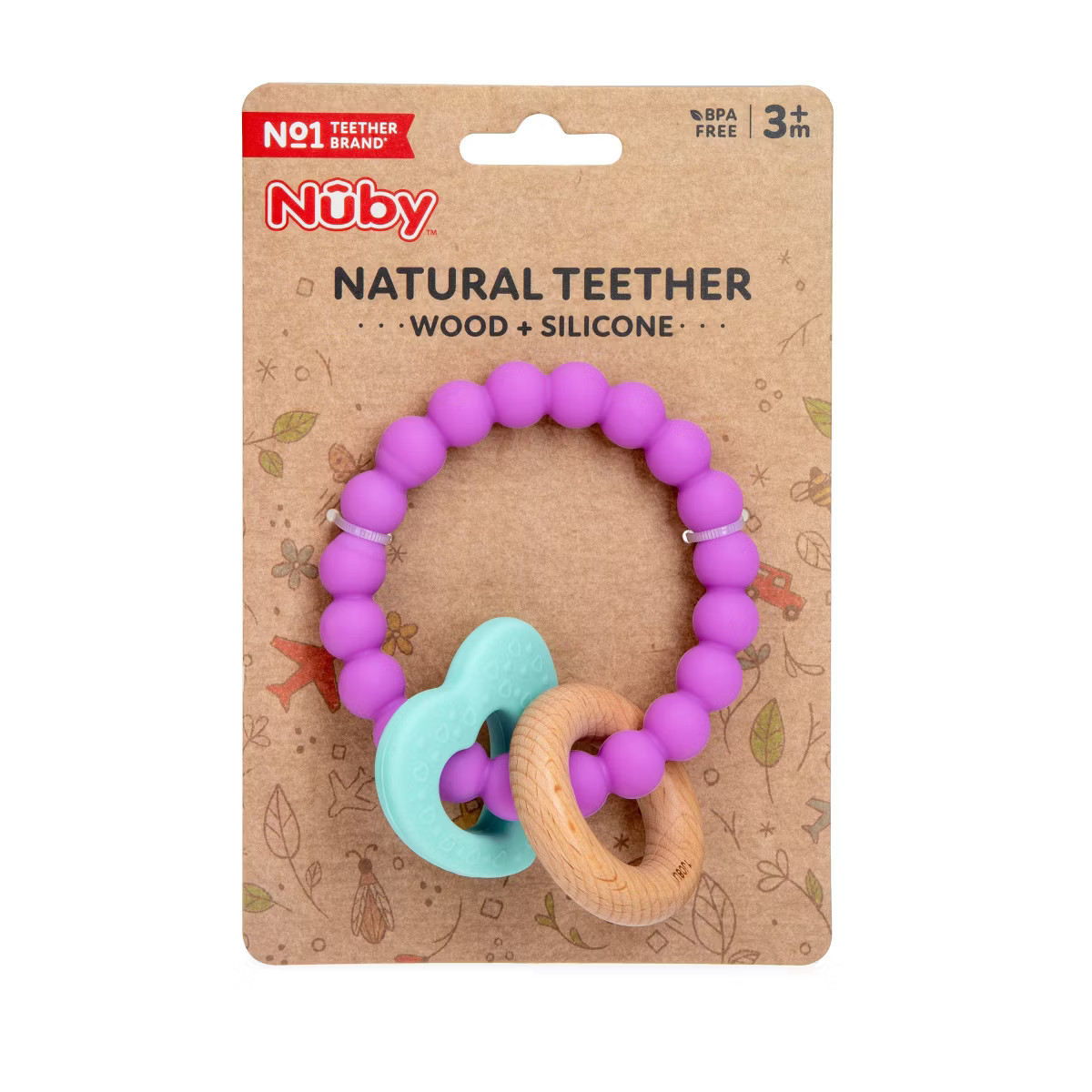 Nuby Silicone and Wood Teething Bracelet - Purple | Target
