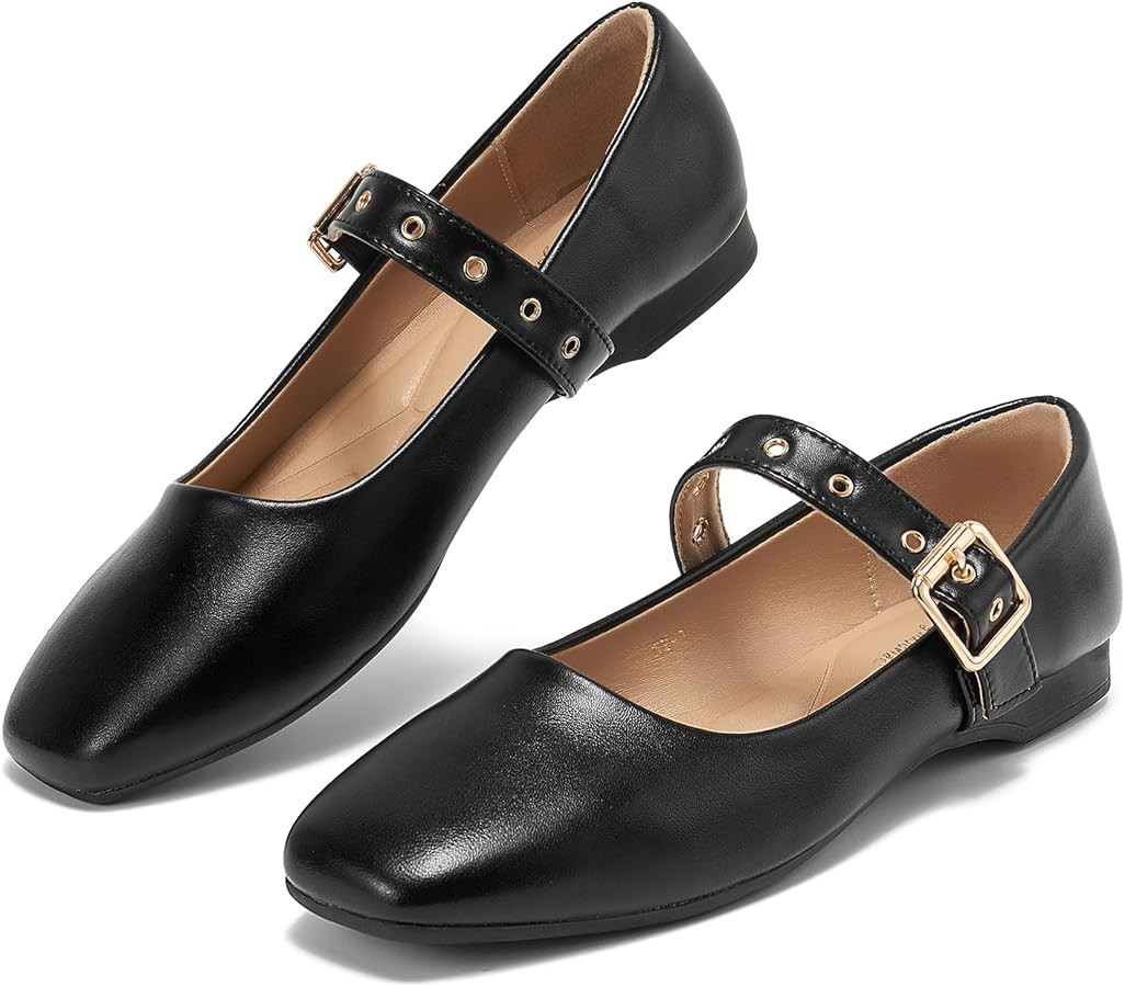 Mary Jane Shoes Women Ballet Flats with Strap Buckle Closed Toe MaryJanes Shoes Ballerina Flats f... | Amazon (US)