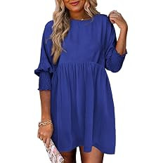 Dokotoo Womens Casual Dresses Empire Waist 3/4 Sleeve Crew Neck Flowy Babydoll Mini Dress | Amazon (US)