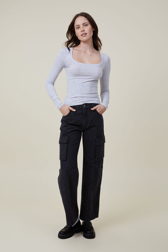 Staple Rib Scoop Neck Long Sleeve Top | Cotton On (ANZ)