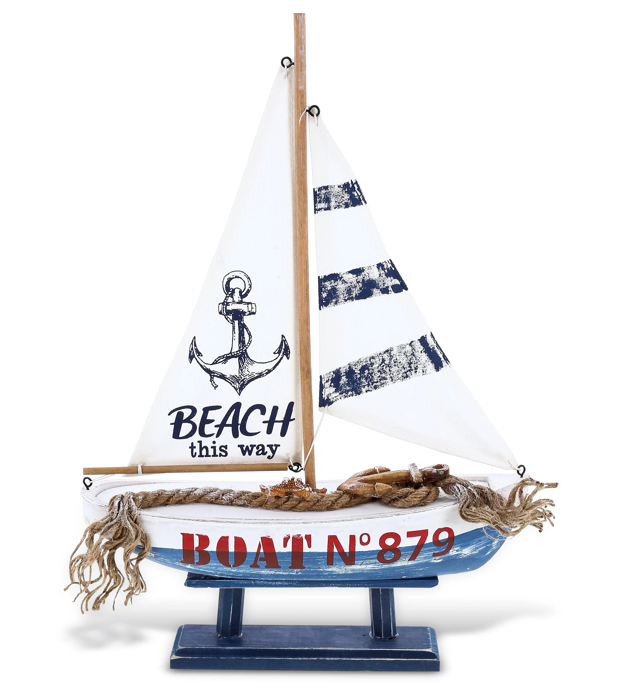 CoTa Global Ocean Blue Sailboat Decor - Large Handmade Wooden Boat Decor Cute Beach Style Model S... | Walmart (US)