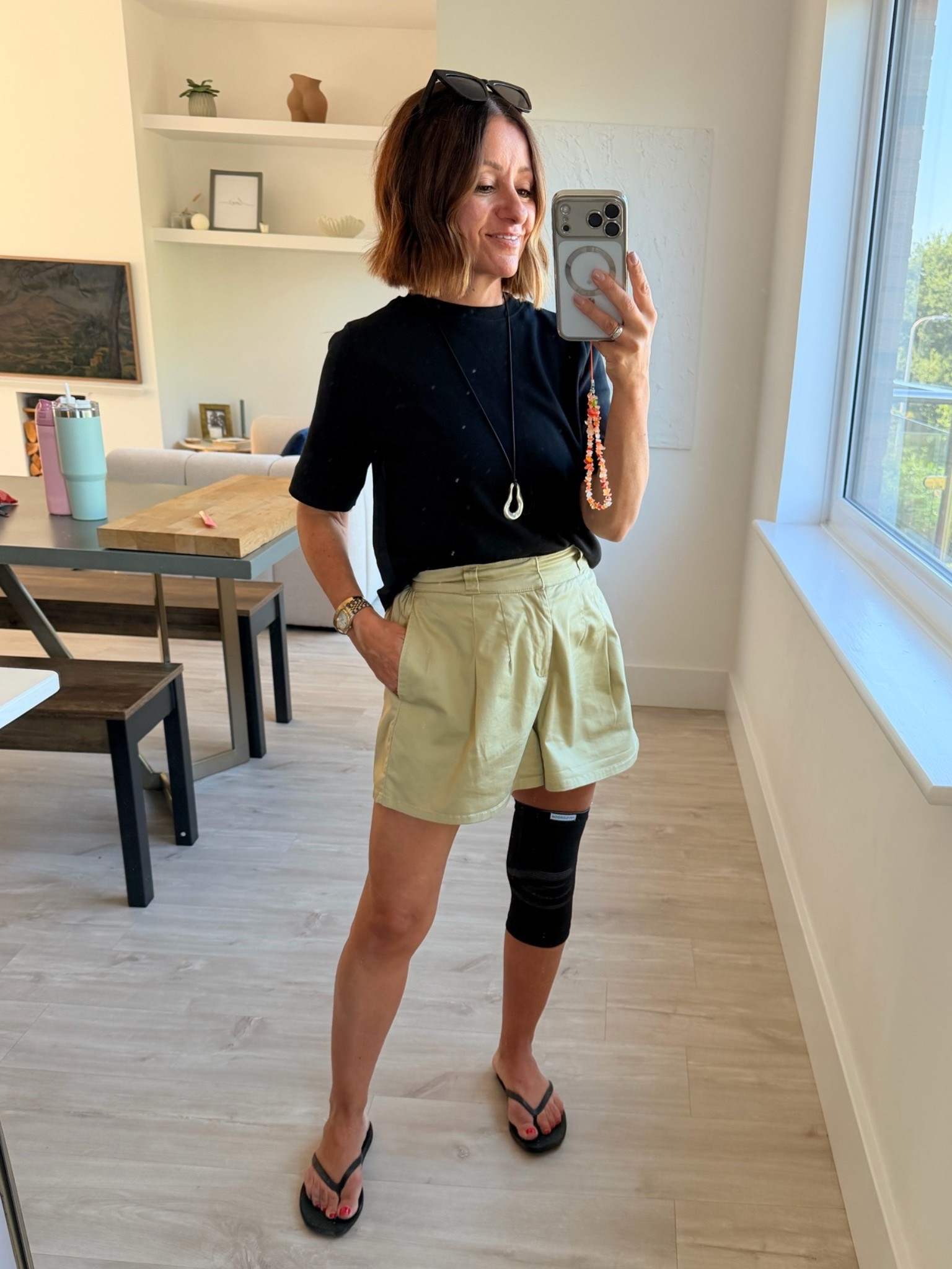 Exact shorts, tee and flip flops linked - all usual size.

#LTKuk #LTKsummer