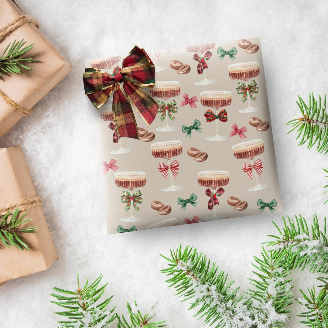 Espresso Martini Christmas Wrapping Paper, Holiday Drinks Gift Wrap, Cocktail Gift Wrapping Paper... | Etsy (US)