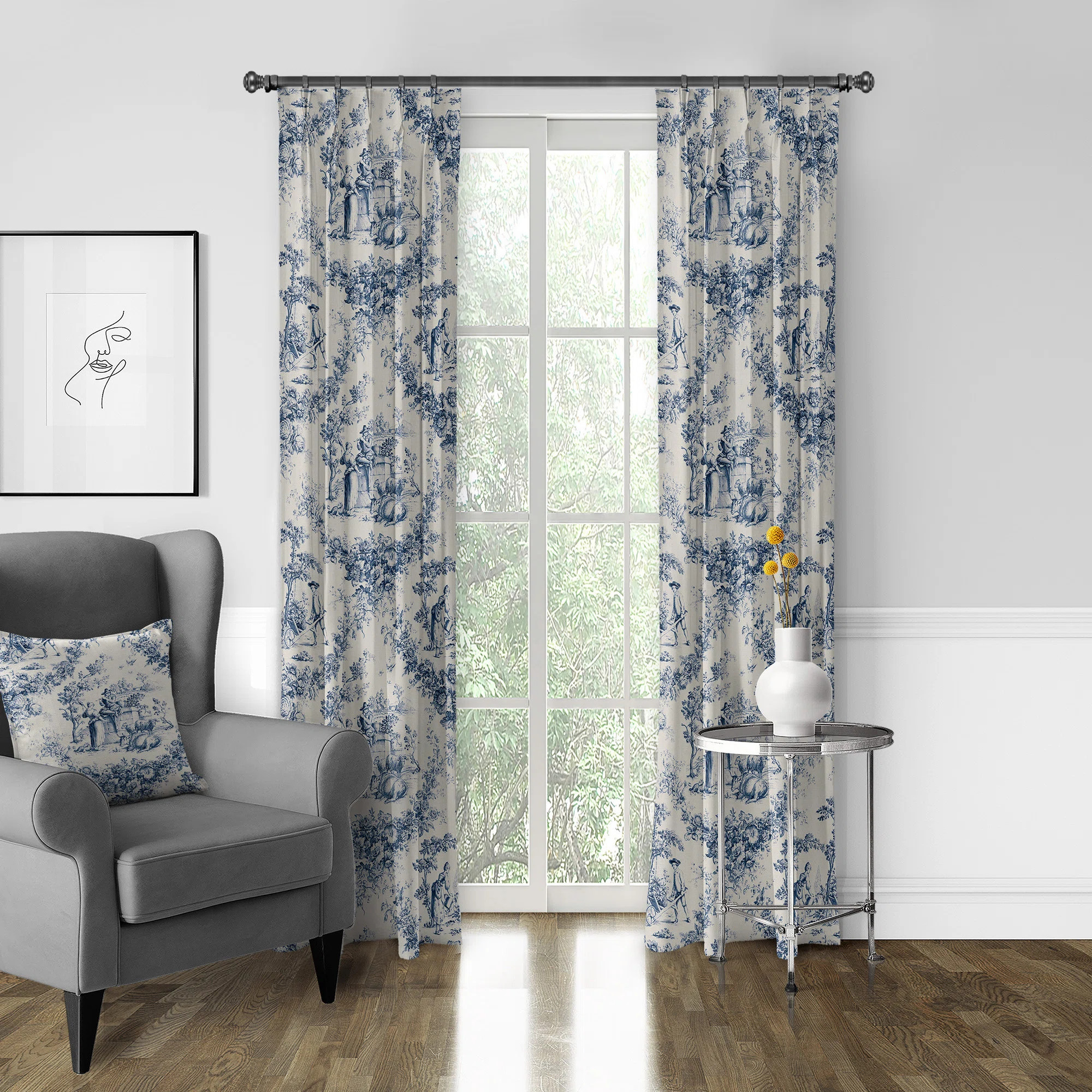 Provence 100% Cotton Toile Room Darkening Pinch Pleat Single Curtain Panel | Wayfair North America