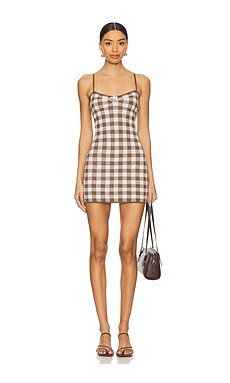 For Love & Lemons Gingham Knit Mini Dress in Brown from Revolve.com | Revolve Clothing (Global)