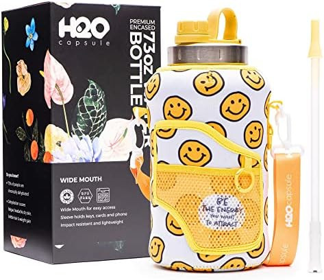 H2O Capsule 2.2L Half Gallon Wide Mouth Water Bottle with Storage Sleeve and Removable Straw - Hy... | Amazon (US)