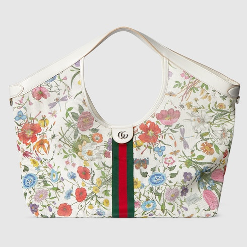 GUCCI Giglio Flora Large Tote Bag, Beige, Fabric | Gucci (US)
