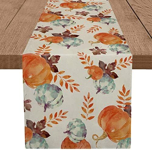 GAGEC Fall Table Runner Watercolor Pumpkins Autumn Harvest Thanksgiving Maple Leaf Long Tableclot... | Amazon (US)