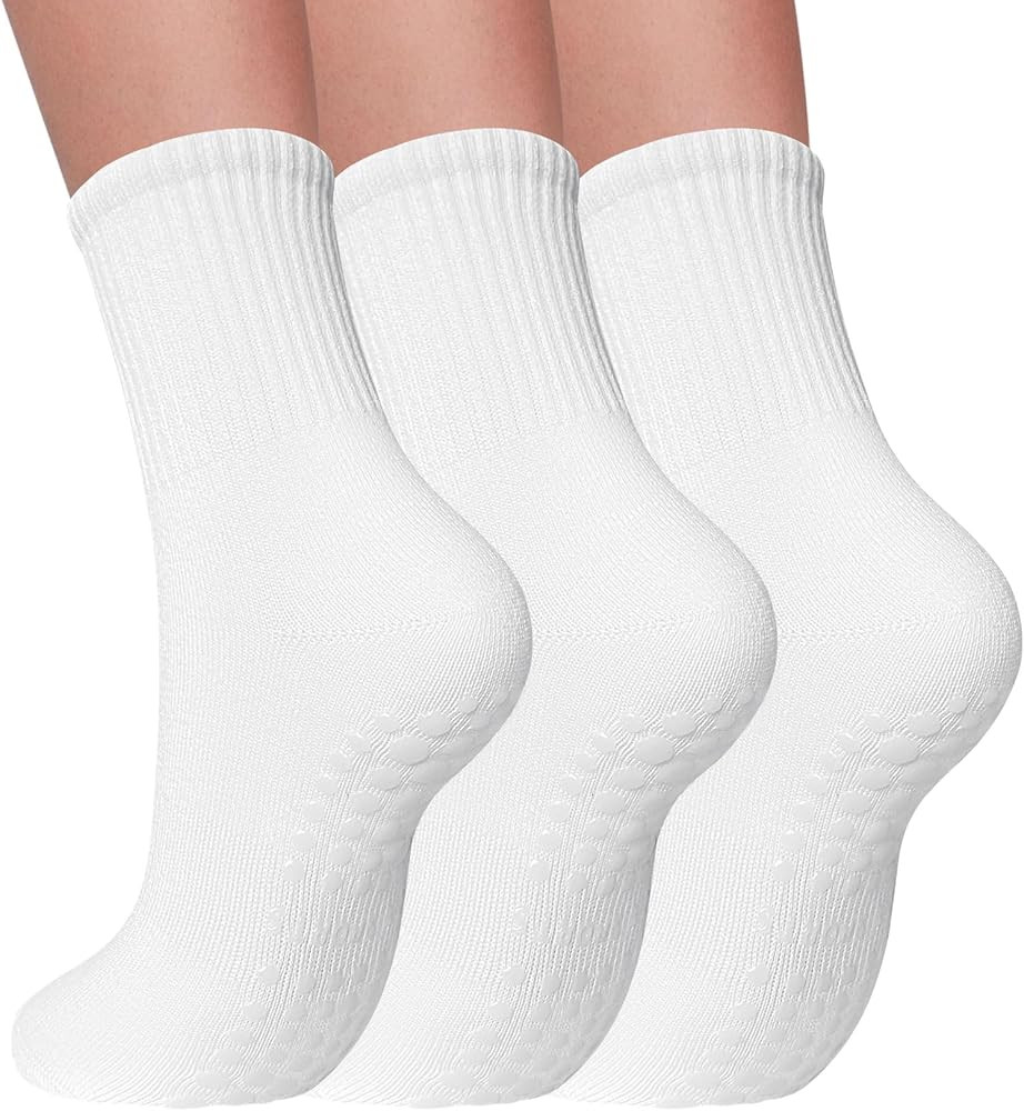 3 Pairs Pilates Socks with Grips for Women Non Slip Grip Socks for Yoga Barre Hospital Workout | Amazon (US)