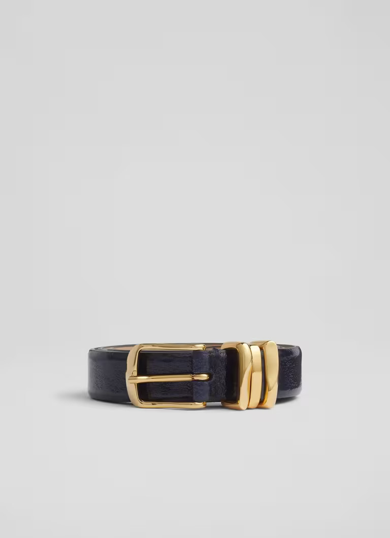 Georgette Navy Crinkle Patent Leather Belt | L.K. Bennett (UK)